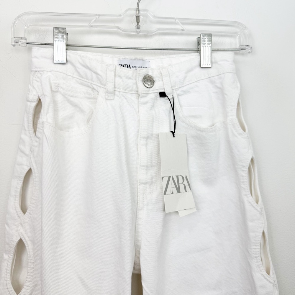 Zara White Cut Out Straight Denim Jeans Size 2 NWT - Picture 2 of 8